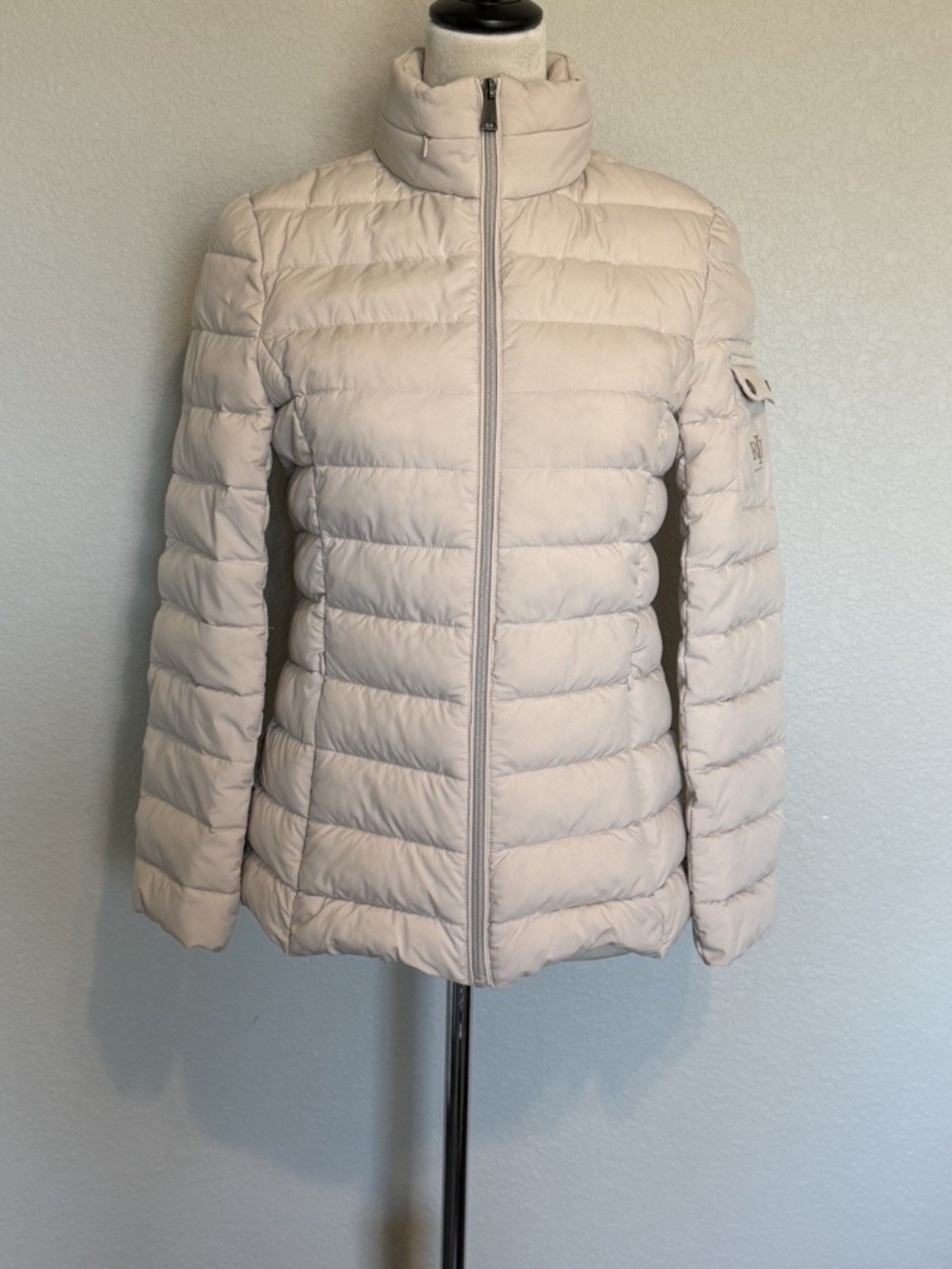 Lauren Ralph Lauren Womens Small Beige Puffer Coat Full Zip Hooded